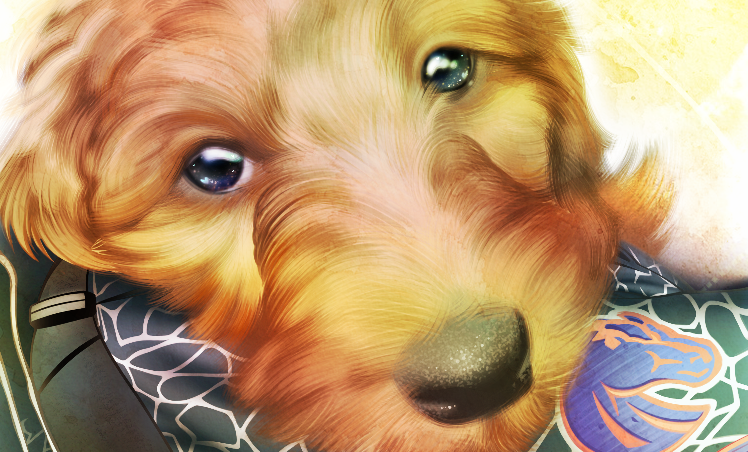 Puppy wearing a bandana with 'Boise' text on a decorative background